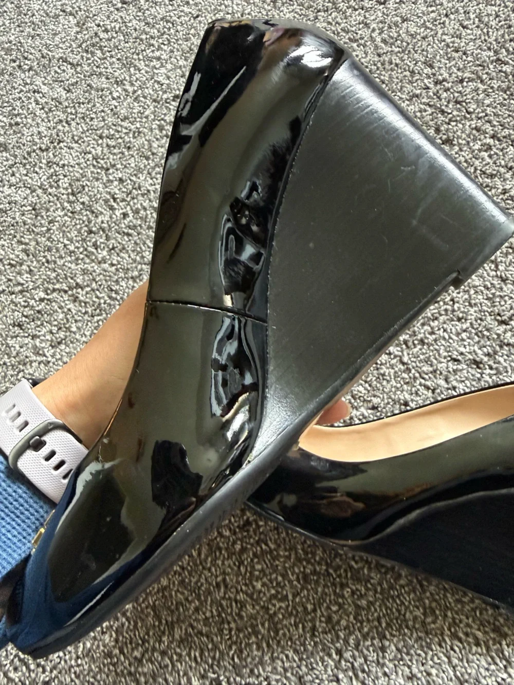 Tory Burch Jade Patent Leather Peep Toe Wedges size 9.5 black